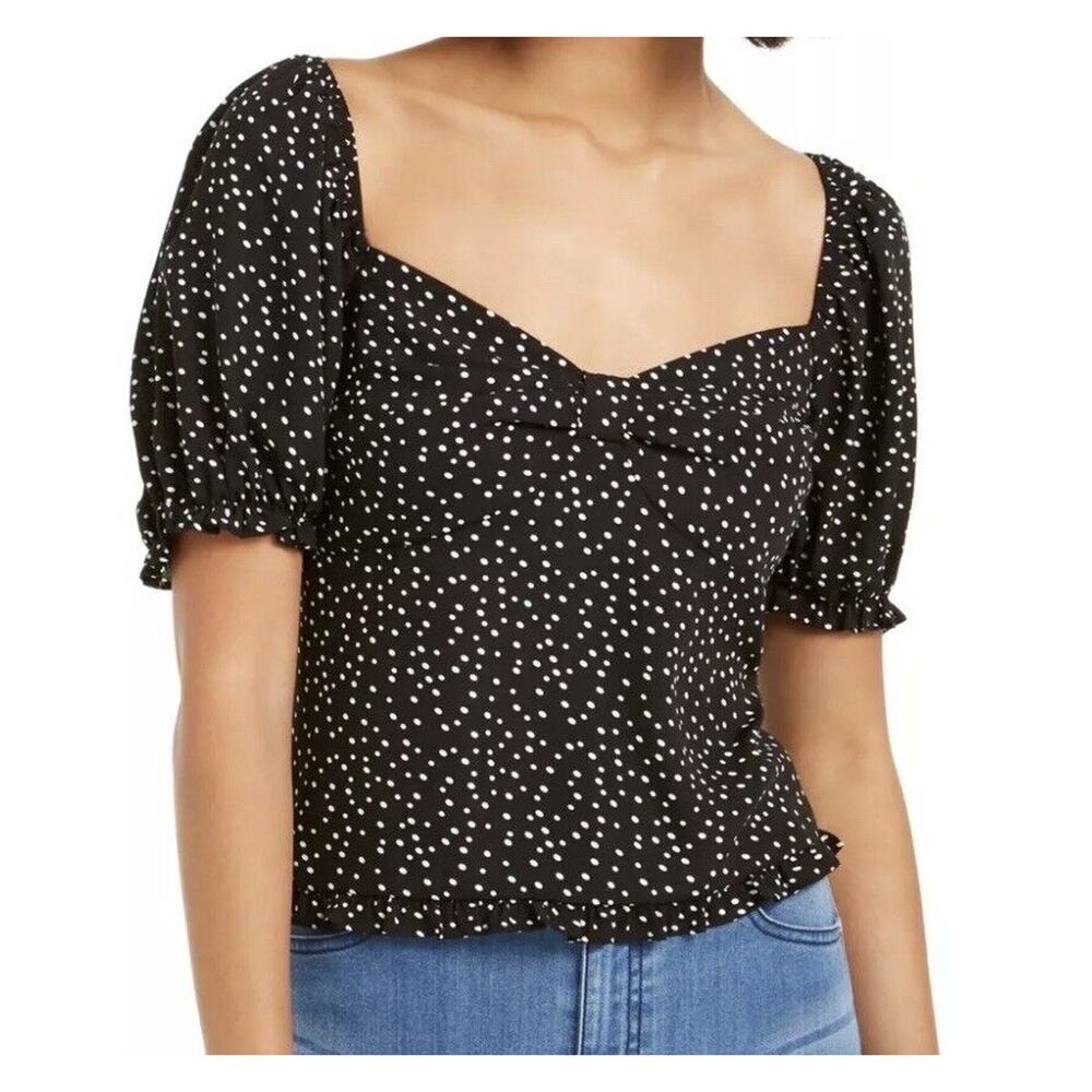 Ash & Violet Peasant Top Blouse Women Size L Polkadot Sweetheart Neck New Sheer